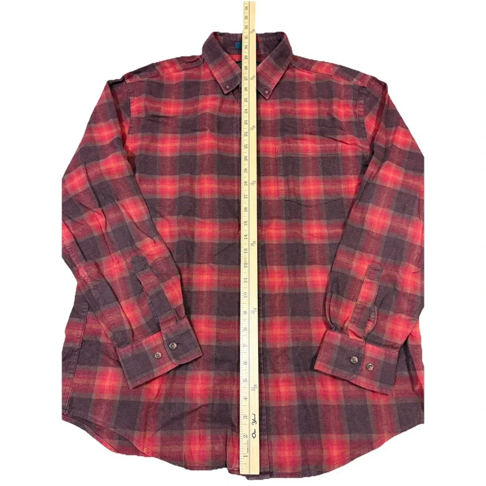 Pendleton Mason Flannel Shirt Mens L Red Burgundy Plaid Excellent Cotton‎ Button